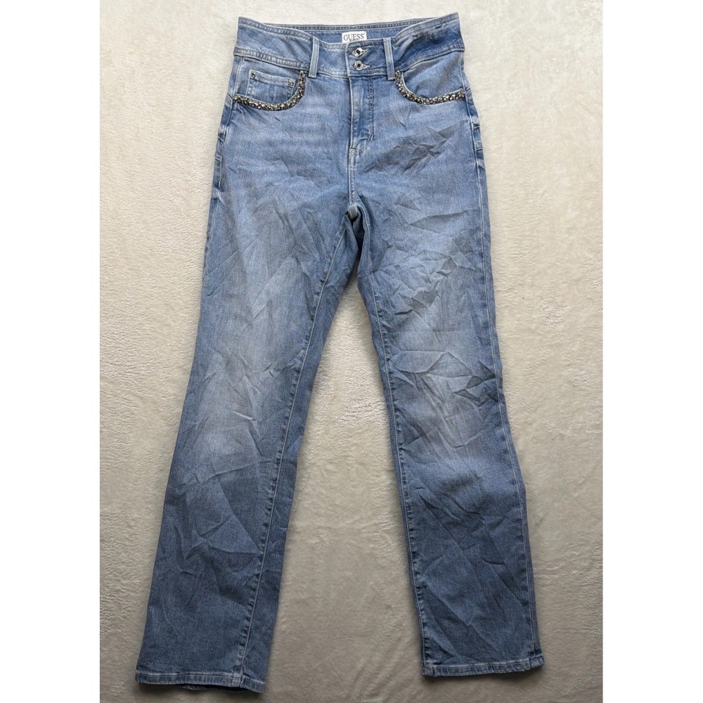 GUESS Womens High Rise Straight Leg Jeans 29 Light Wash Denim Casual Y2K